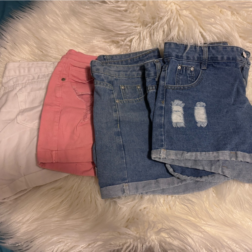 SHEIN Blue, Pink, and White Denim Shorts Trio